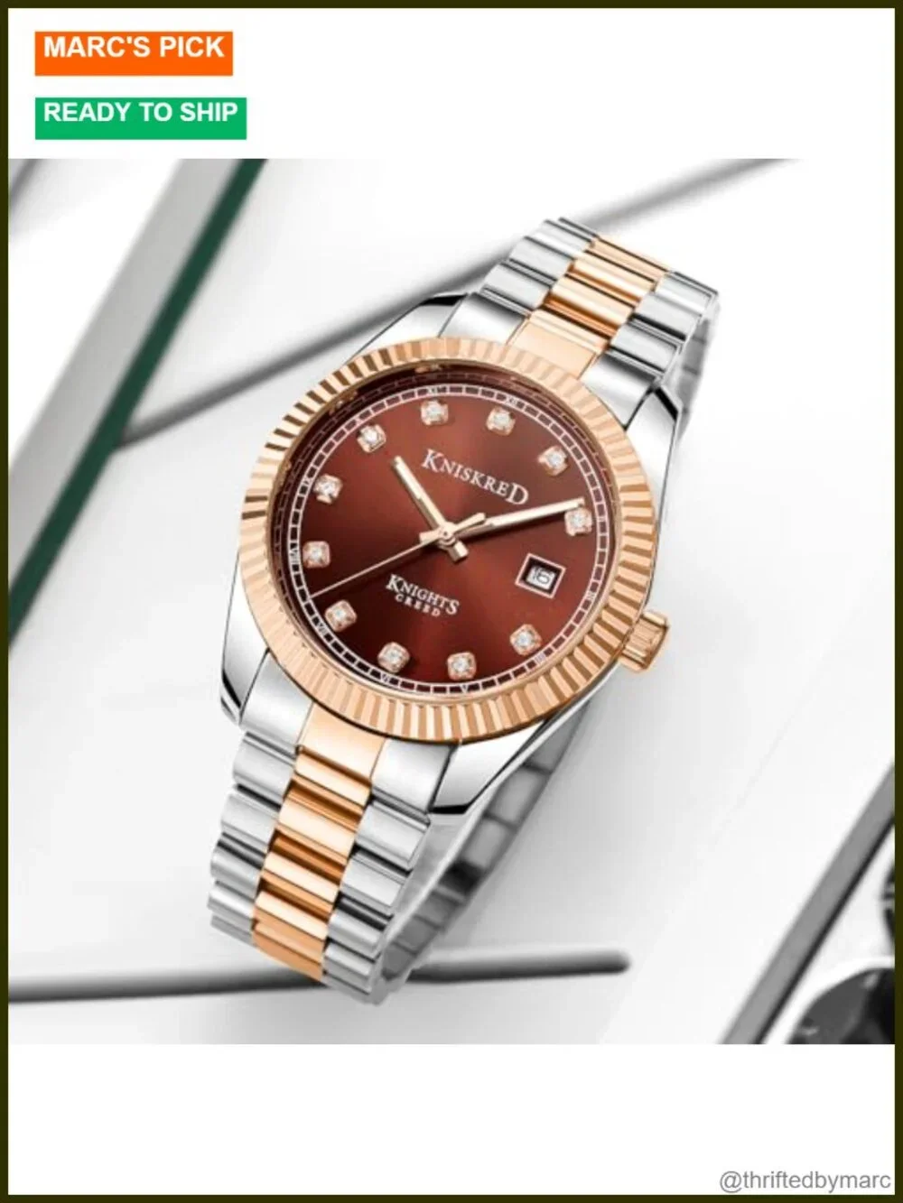 Men's Dress Watch with Solid Stainless Steel Band & Calendar, Water Resistant